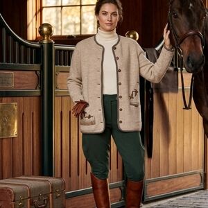 Wool Blend Beige Embroidered Cardigan Sweater